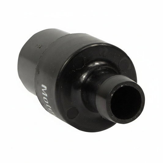 Black mechanical component on a white background