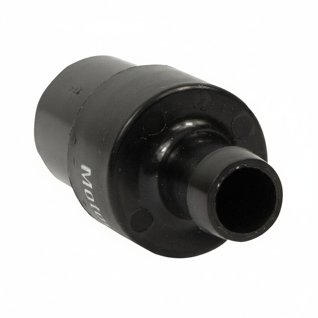 Black mechanical component on a white background