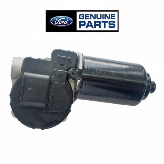 Ford wiper motor with 'Genuine Parts' label on a white background