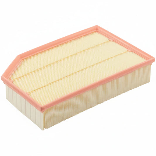 Rectangular air filter with pink rim on a white background