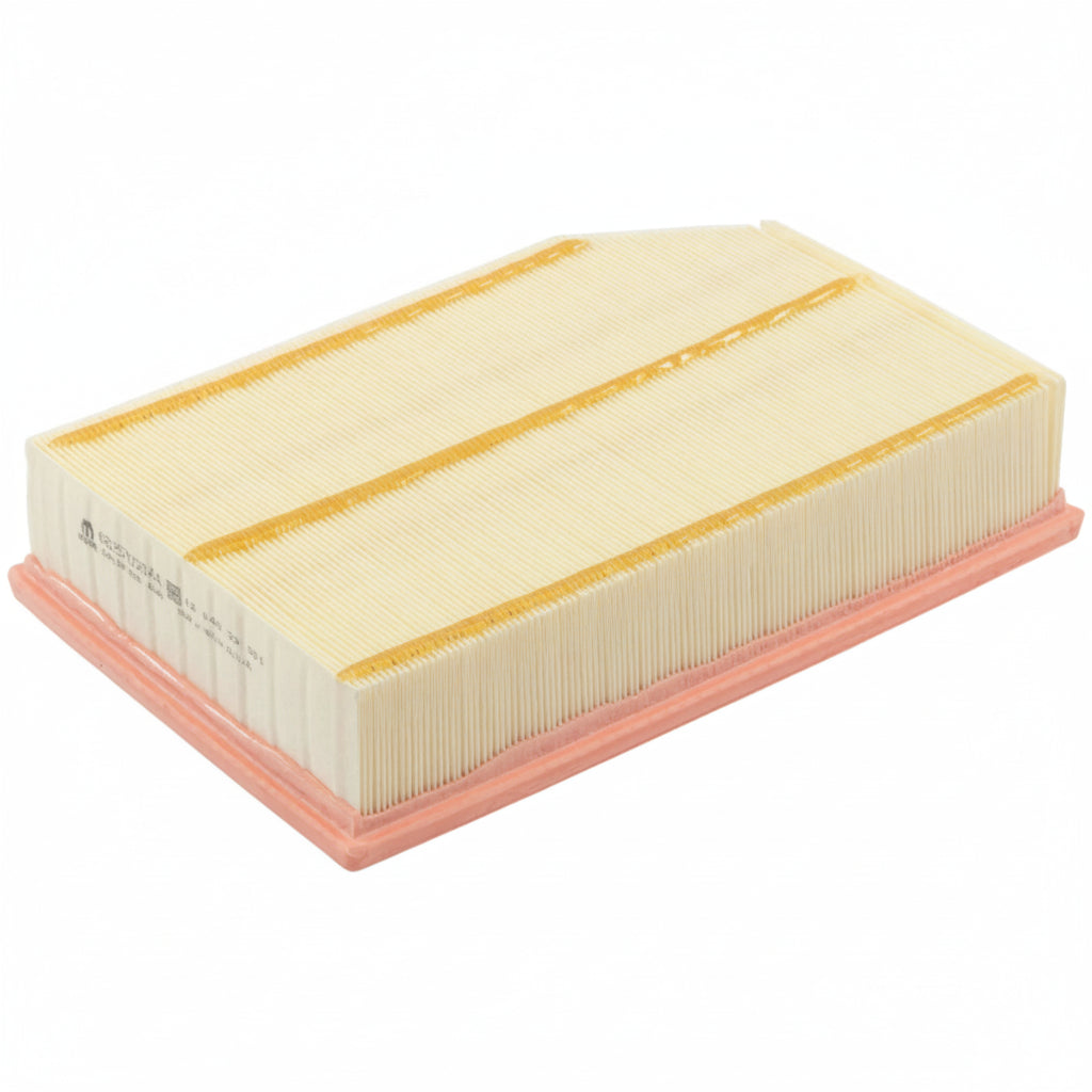 Rectangular air filter with pink frame on a white background